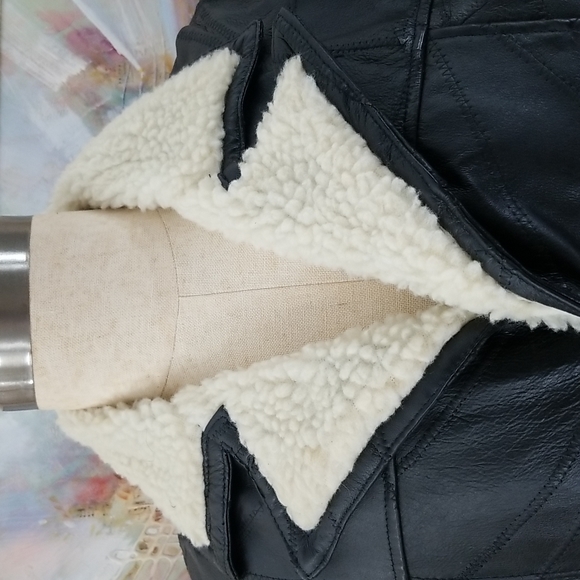 Cellini Genuine Patchwork Design Leather & Shearling Jacket - Picture 4 of 14